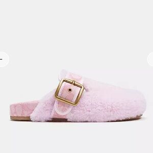 NWOT Coach Pink Shearling Clog with Gold Accent Sz 6.5